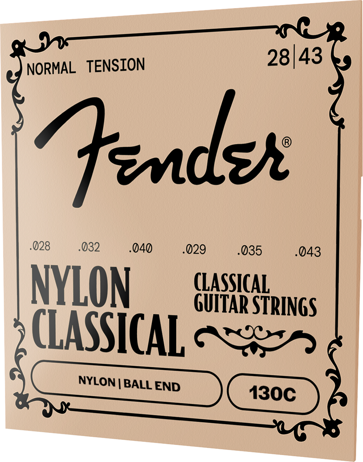 Fender 130C Nylon Classical Acoustic Guitar Strings, Clear/Silver, Ball End, .028-.043 Gauges