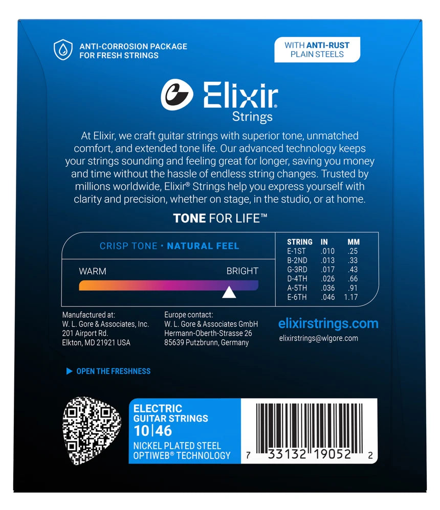 Elixir 19052 Electric Nickel Plated Steel Strings with OPTIWEB Coating (10-46)