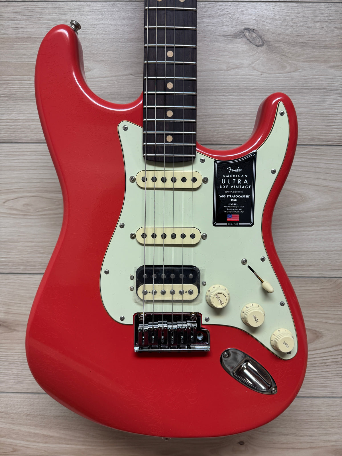 Fender American Ultra Luxe Vintage '60s Stratocaster HSS Electric Guitar, Fiesta Red - #1721