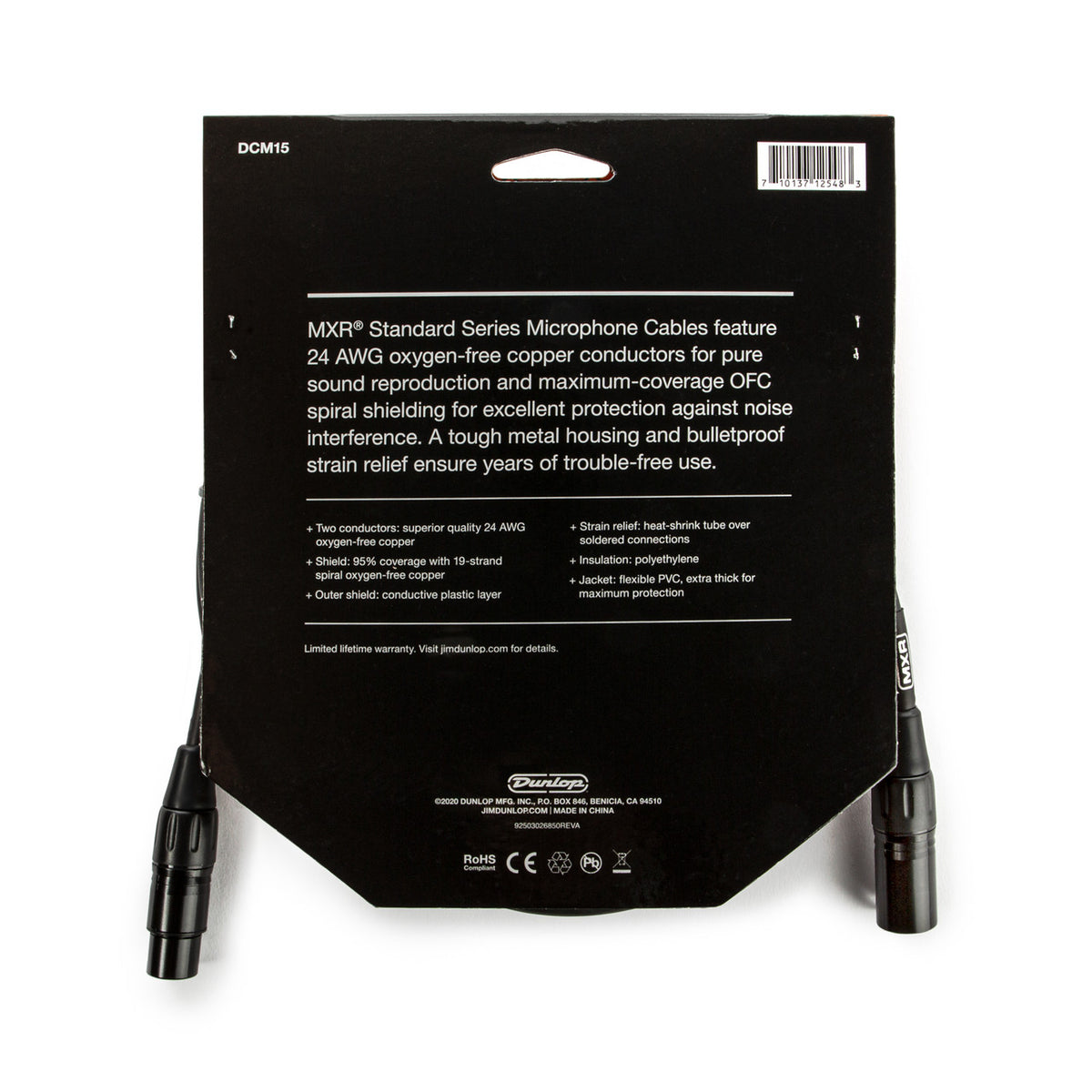 Dunlop MXR DCM15 XLRF-XLRM Microphone Cable, 15 Foot
