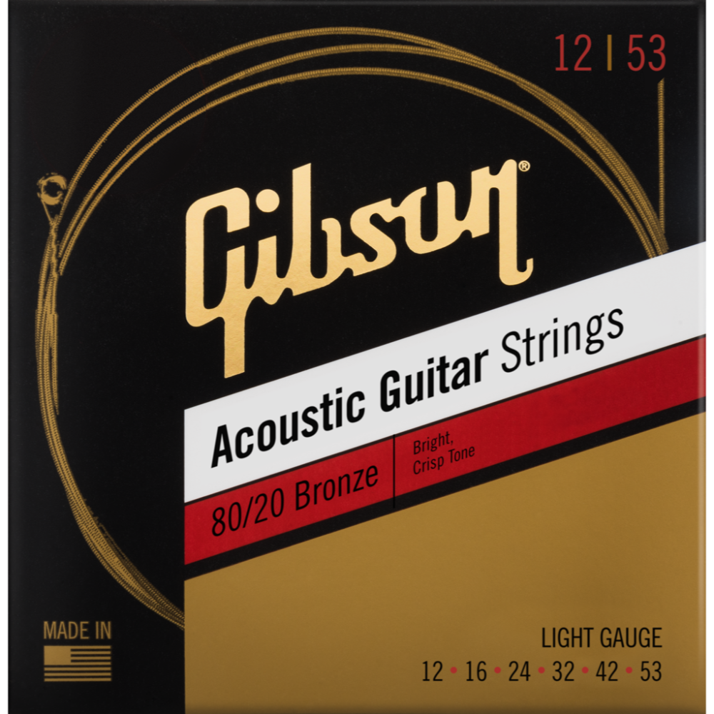 Gibson 80/20 Bronze Acoustic Guitar Strings, Light, 12-53