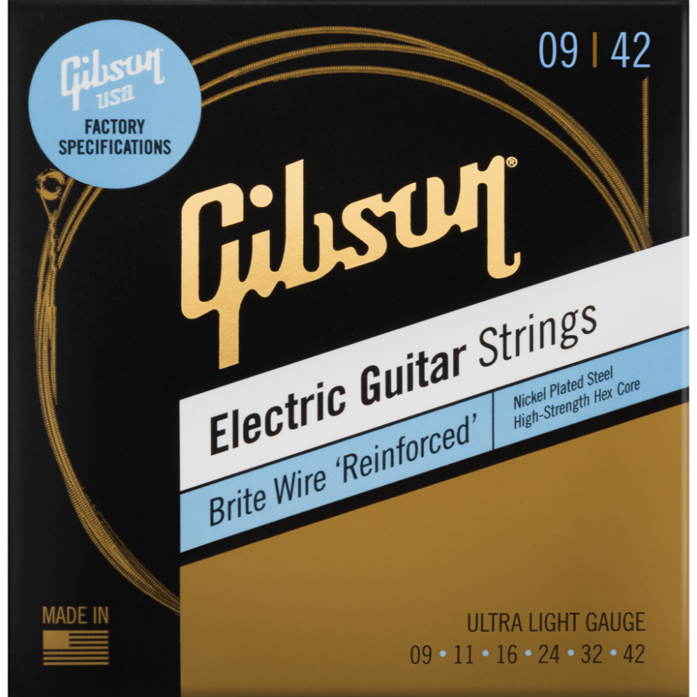 Gibson Accessories SEG-BWR9 Brite Wire 'Reinforced' Electric Guitar Strings - .009-.042 Ultra Light
