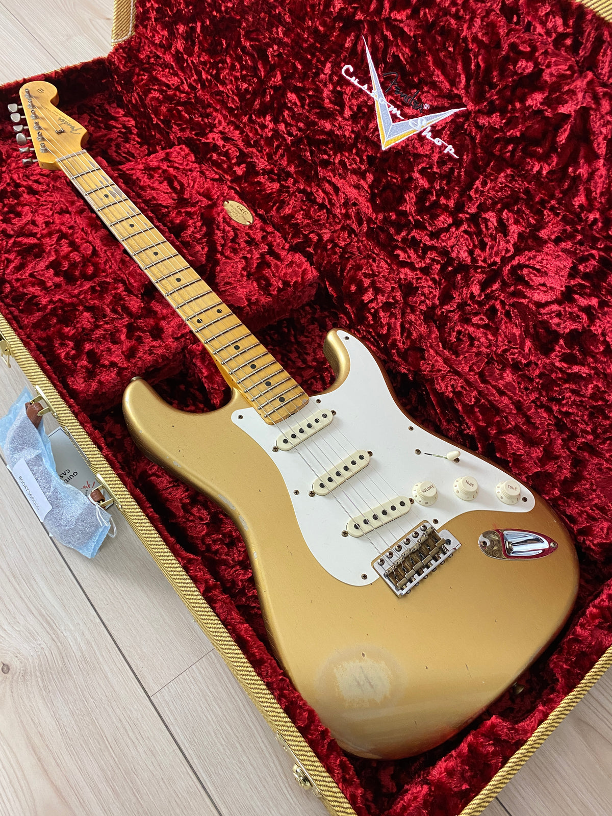 Fender Custom Shop 1957 Stratocaster Relic Electric Guitar - Aged HLE Gold - CBN Music Warehouse