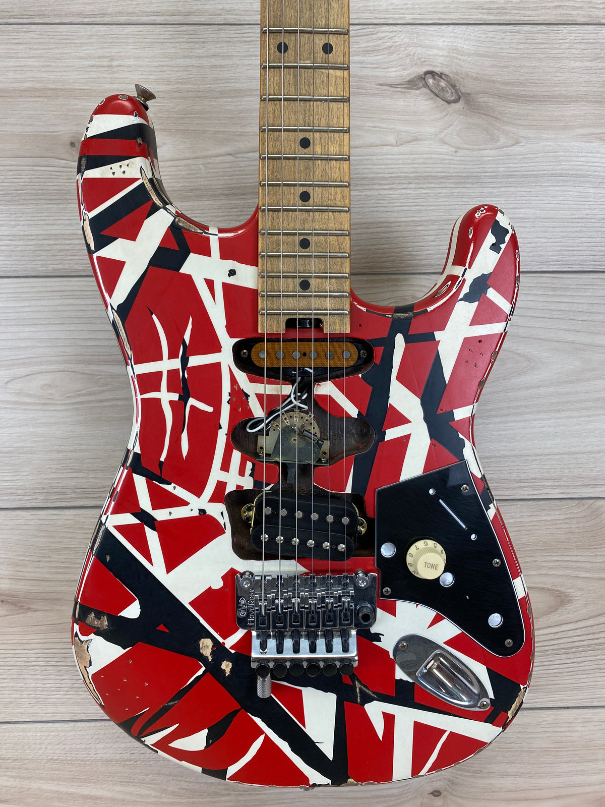 EVH Striped Series Frankenstein Frankie Electric Guitar, Red with Black Stripes Relic