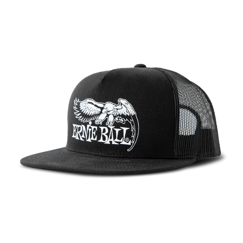 Ernie Ball Black & White Trucker Cap w/ Ernie Ball Eagle - Black - CBN Music Warehouse