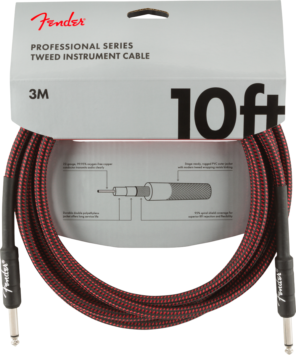Fender Professional Series Instrument Cables, 10', Red Tweed - CBN Music Warehouse