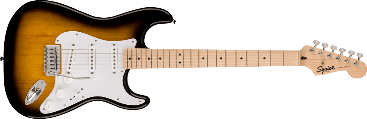 Squier Sonic Stratocaster Electric Guitar Pack, 2-Color Sunburst with Gig Bag, strap and Amp 10G - CBN Music Warehouse