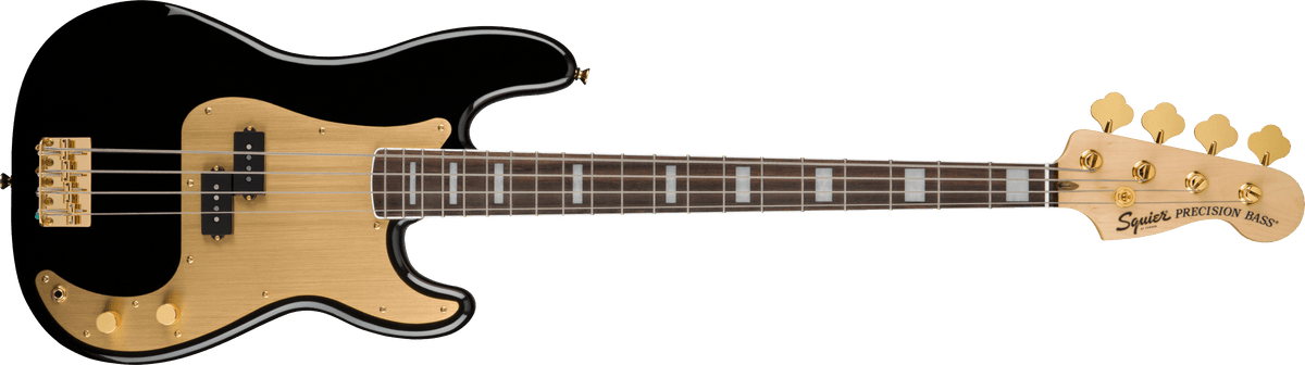 Squier 40th Anniversary Precision Bass Gold Edition, Gold Anodized Pickguard, Black