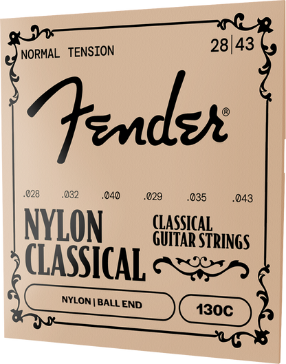 Fender 130C Nylon Classical Acoustic Guitar Strings, Clear/Silver, Ball End, .028-.043 Gauges