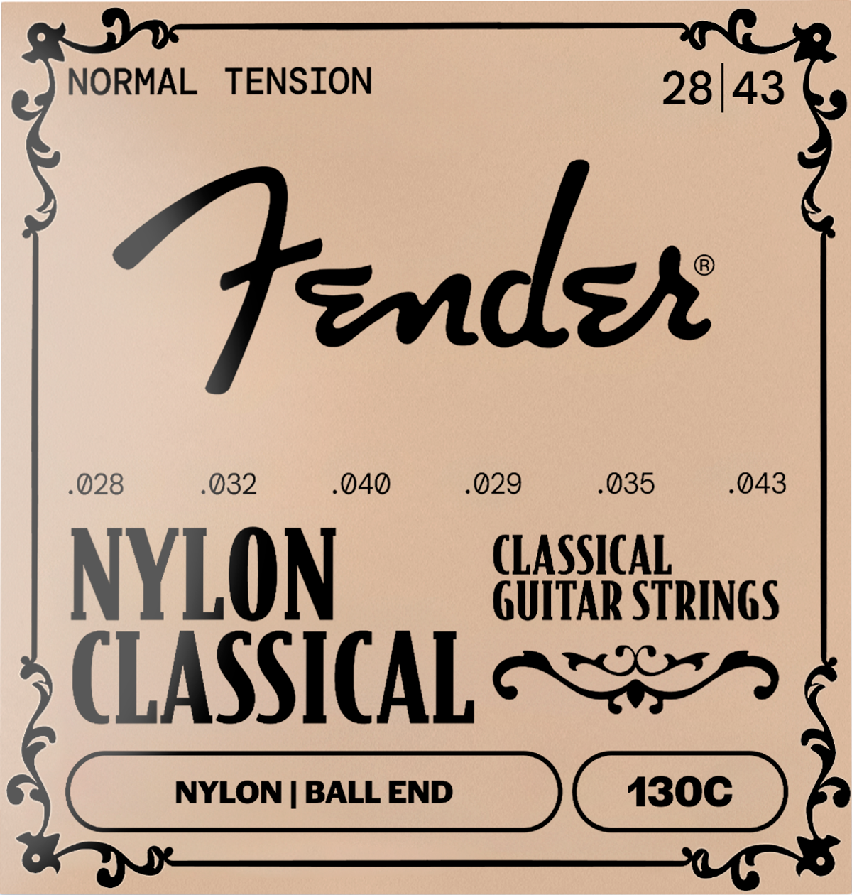 Fender 130C Nylon Classical Acoustic Guitar Strings, Clear/Silver, Ball End, .028-.043 Gauges