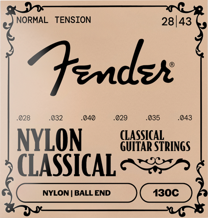 Fender 130C Nylon Classical Acoustic Guitar Strings, Clear/Silver, Ball End, .028-.043 Gauges