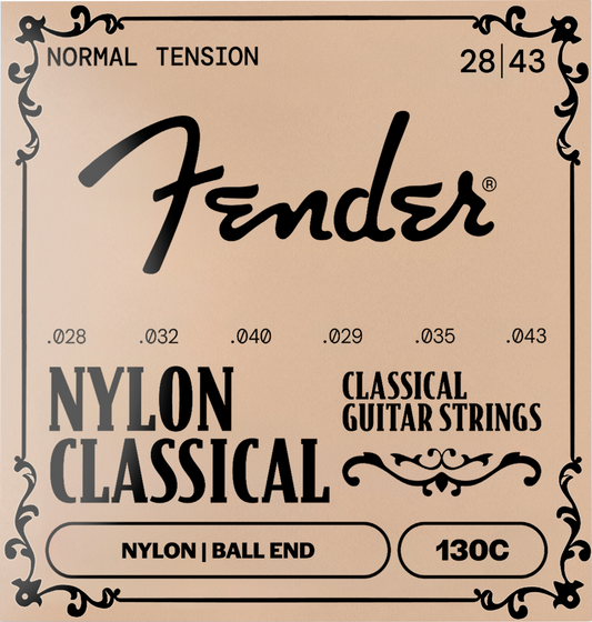 Fender 130C Nylon Classical Acoustic Guitar Strings, Clear/Silver, Ball End, .028-.043 Gauges
