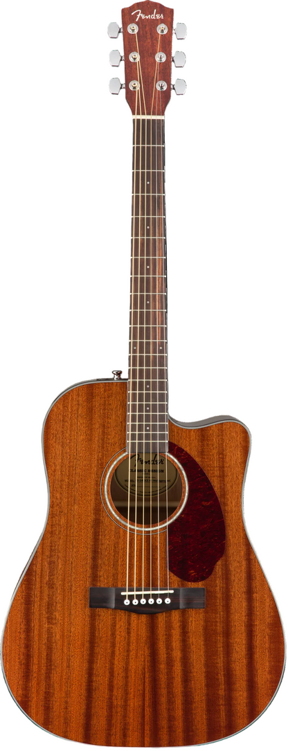 Acoustic guitar with a wooden finish on a white background