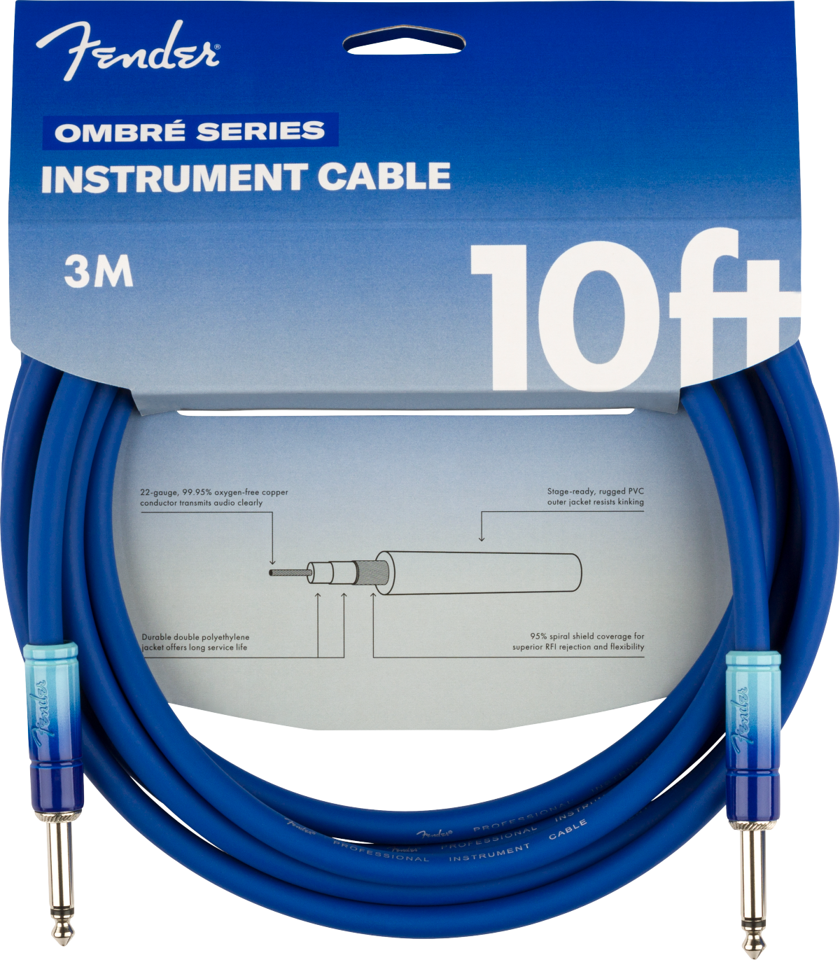 Fender Ombré Instrument Cable, Straight/Straight, 10 feet, Belair Blue