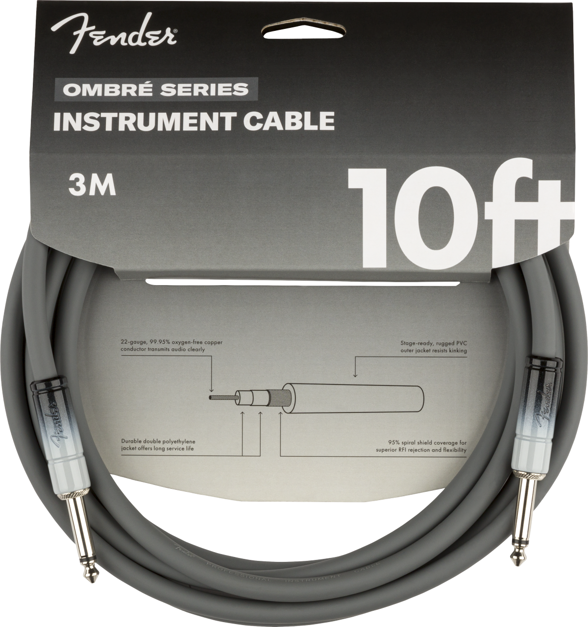 Fender Ombré Series Straight to Straight Instrument Cable - 10 foot, Silver Smoke