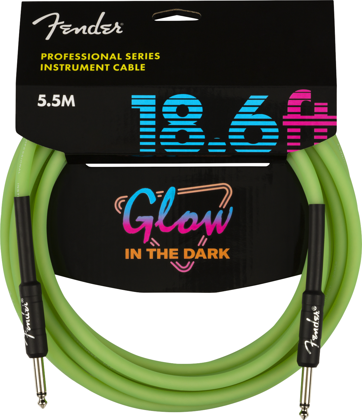 Fender Professional Glow in the Dark Instrument Cable, Green, 18.6'