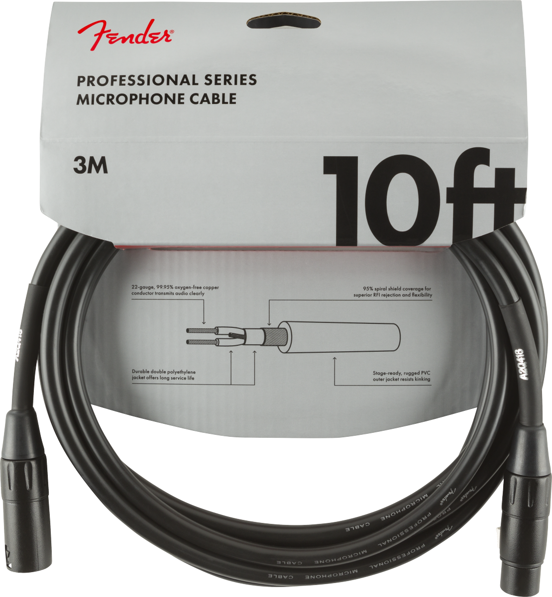 Fender Professional Series Microphone Cable 10 foot , Black - CBN Music Warehouse