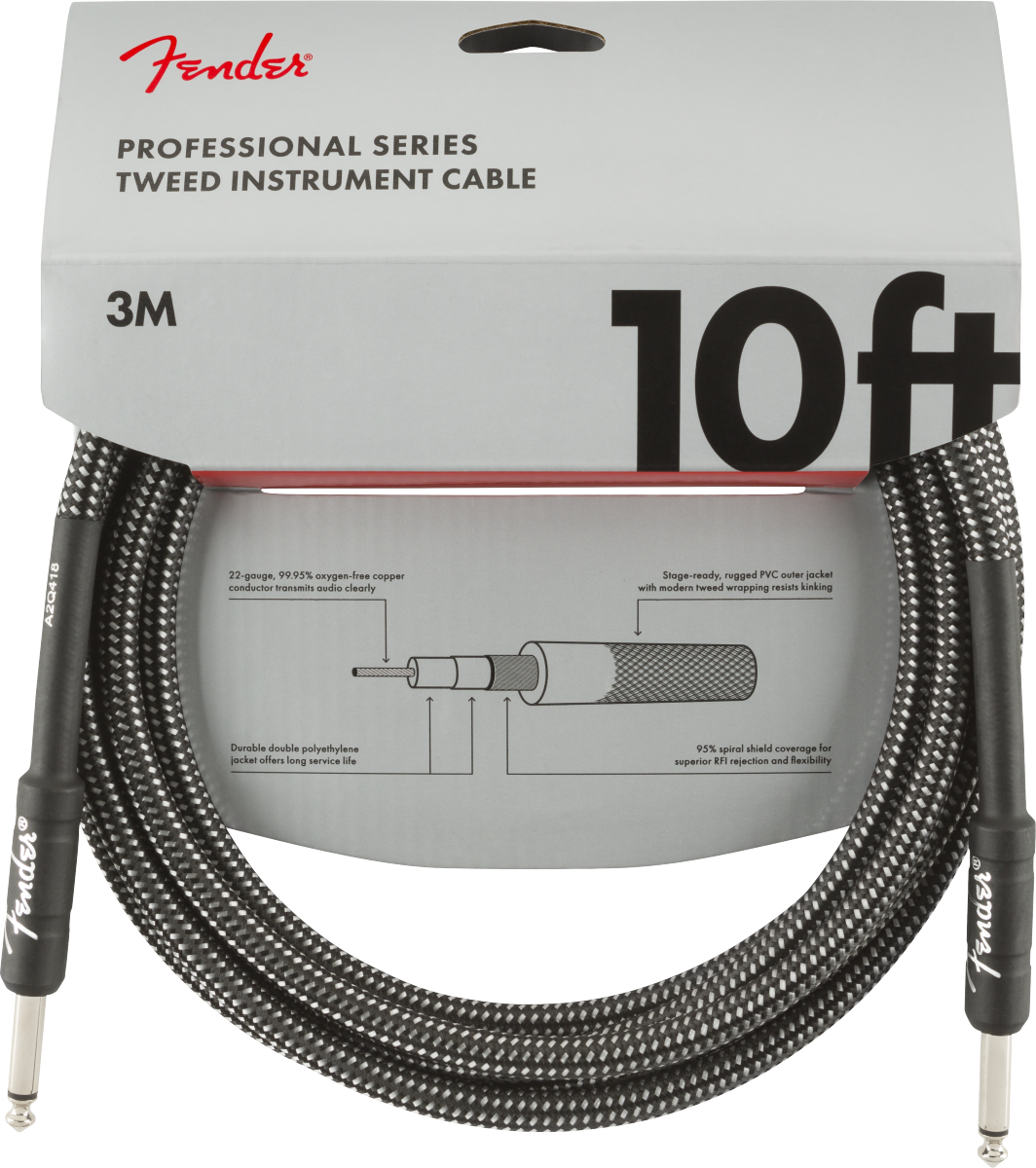 Fender Professional Series Instrument Cable, 10' (3M), Gray Tweed