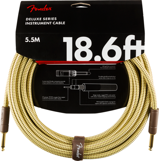 Fender Deluxe Series Instrument Cable, Straight/Straight, 18.6', Tweed