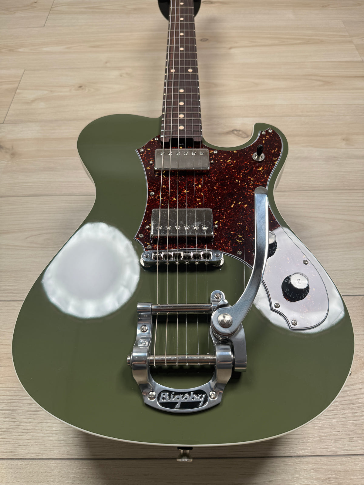 Veritas Custom Portlander Olive Drab with Tortoise Pickguard, Matching Headstock, Bigsby, Binding
