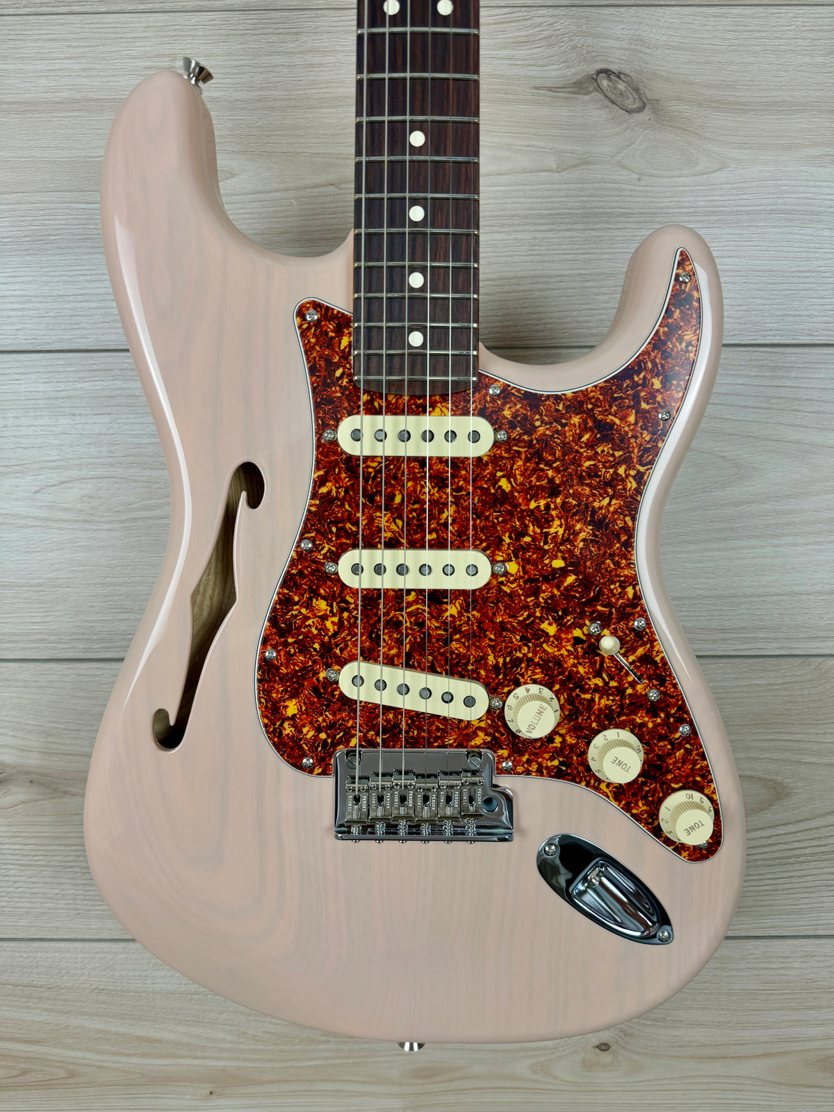 Fender Limited Edition American Professional II Stratocaster Thinline, Transparent Shell Pink - CBN Music Warehouse