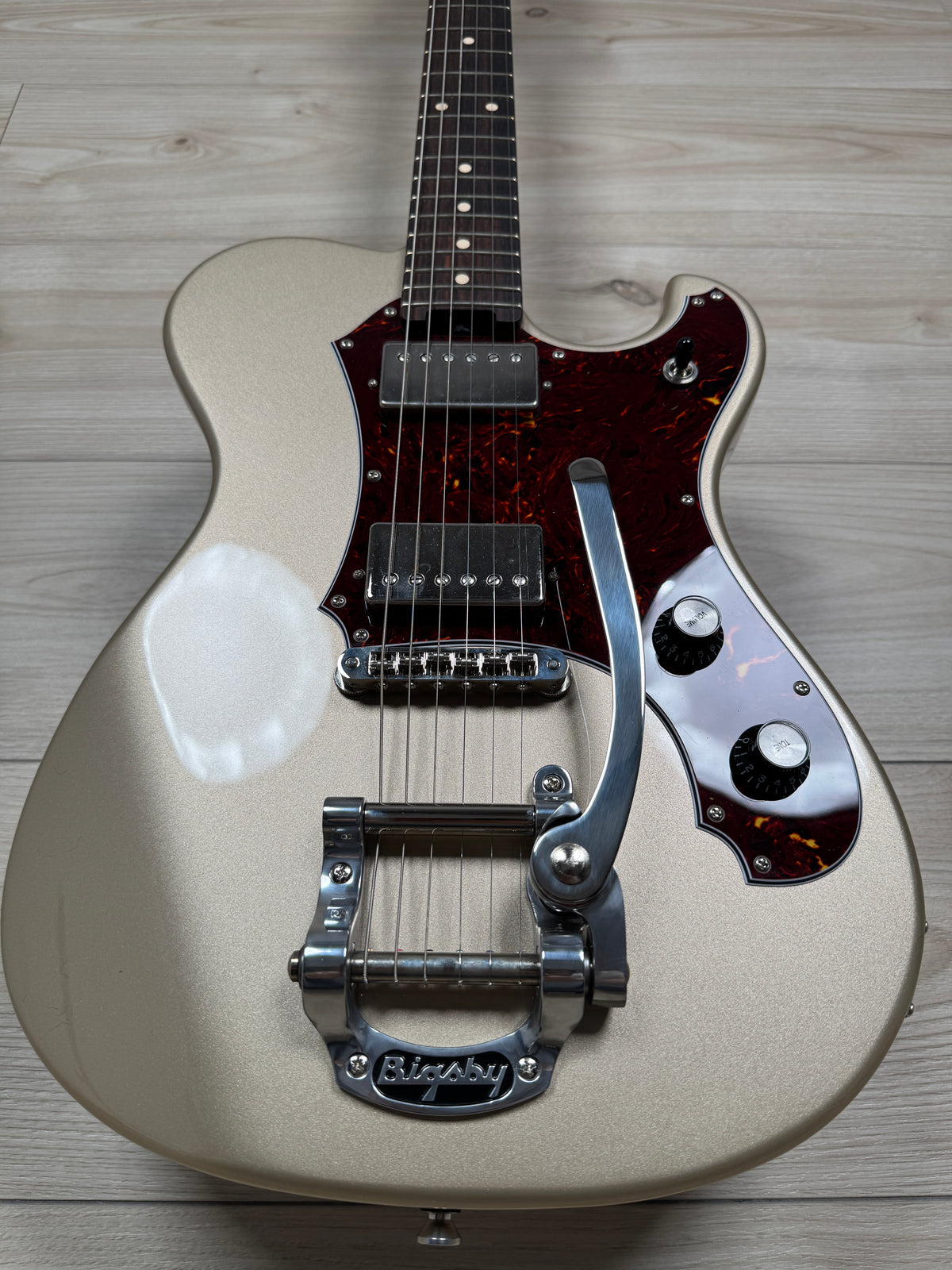 Veritas Custom Portlander Electric Guitar Shoreline Gold with Tortoise, Bigsby, Matching Headstock
