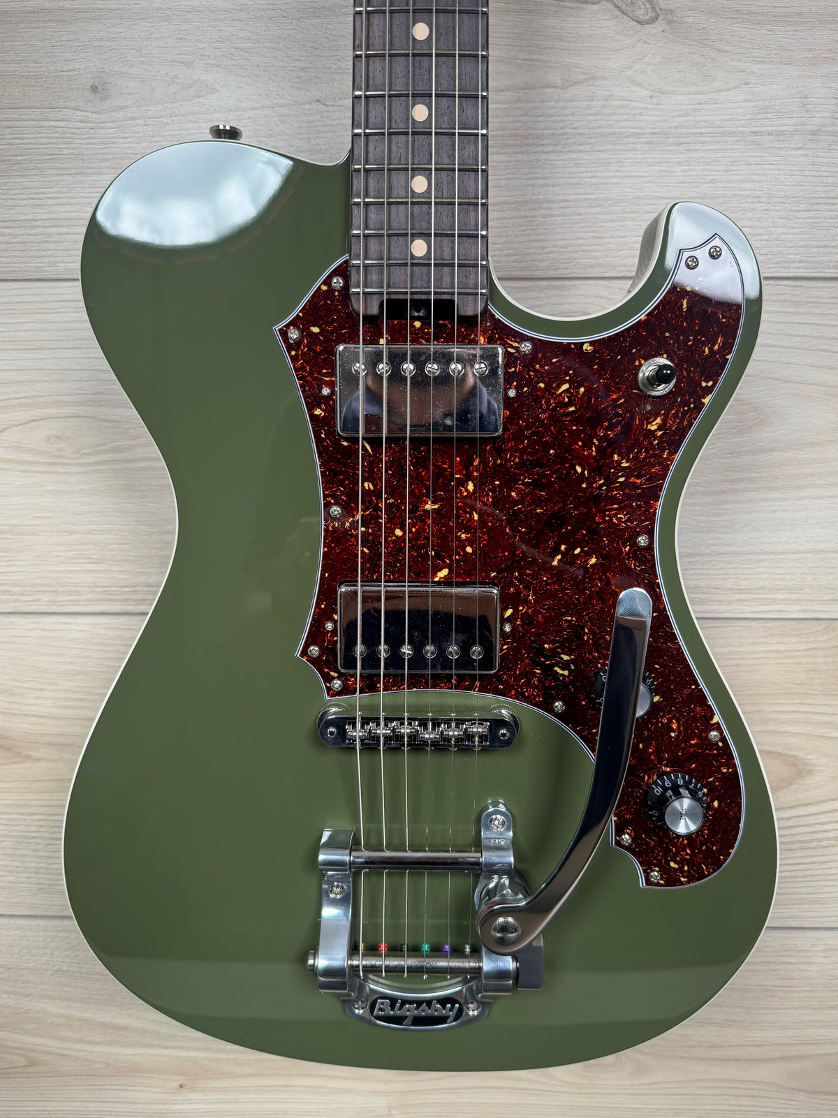 Veritas Custom Portlander Olive Drab with Tortoise Pickguard, Matching Headstock, Bigsby, Binding