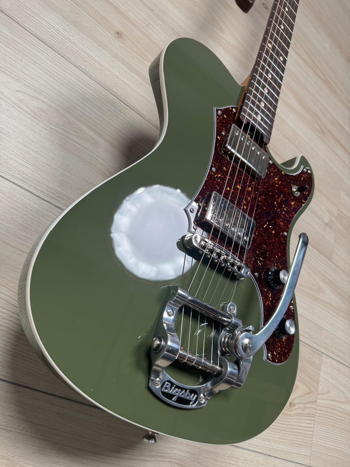Veritas Custom Portlander Olive Drab with Tortoise Pickguard, Matching Headstock, Bigsby, Binding