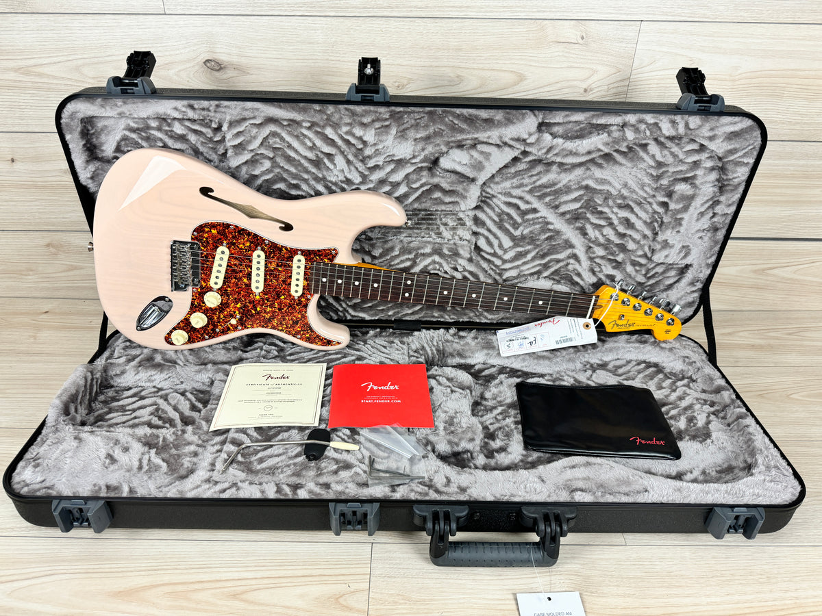 Fender Limited Edition American Professional II Stratocaster Thinline, Transparent Shell Pink - CBN Music Warehouse