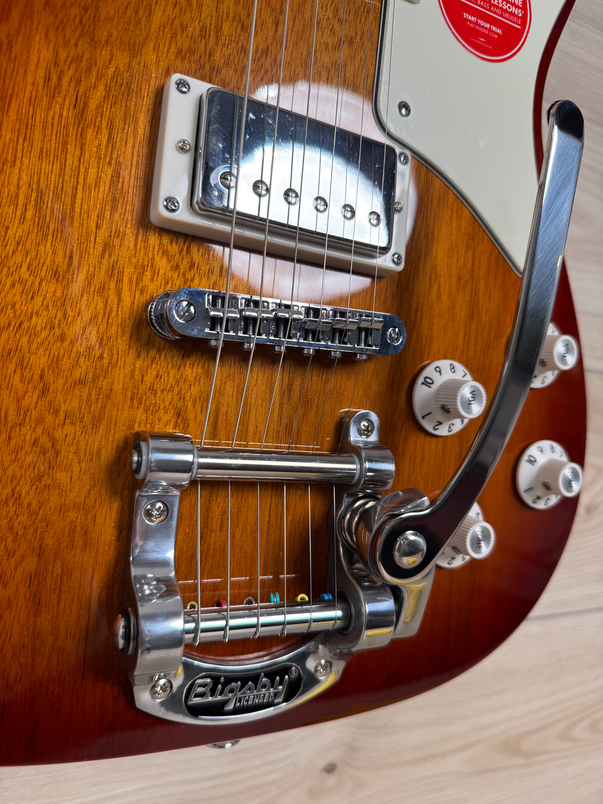 Squier Paranormal Troublemaker Telecaster Deluxe Bigsby Electric Guitar, Honey Sunburst