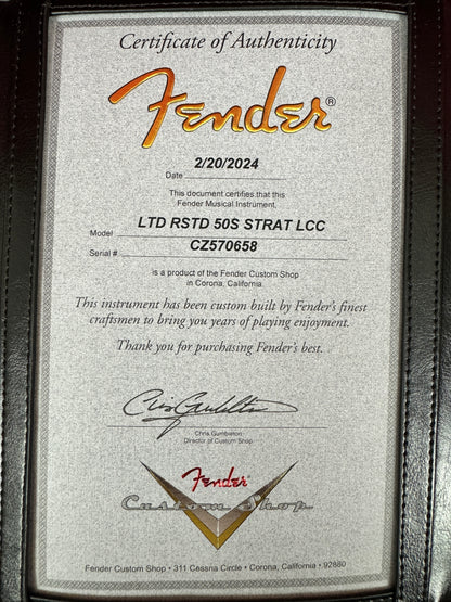 Fender Custom Shop 2023 Limited Edition Roasted '50s Strat® DLX Closet Classic, 1-Piece 4A Roasted Flame Maple, Wide-Fade Aged Chocolate 2-Color Sunburst