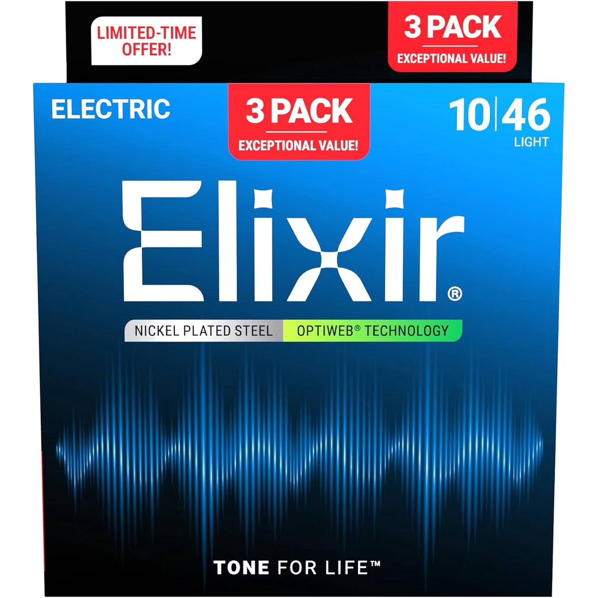 Elixir Strings Optiweb Electric Guitar Strings - .010-.046 Light 3-pack