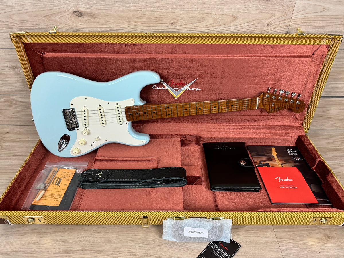 Fender Custom Shop 2023 Limited Edition Roasted '50s Strat DLX Closet Classic, 1-Piece 4A Roasted Flame Maple, Faded Aged Sonic Blue