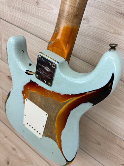 Fender Custom Shop Ltd 1961 Stratocaster Super Heavy Relic, Aged Sonic Blue over 3-Color Sunburst #7075