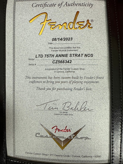 Fender Custom Shop Limited Edition 75th Anniversary Stratocaster NOS Guitar, Rosewood Fingerboard, Diamond White Pearl - CBN Music Warehouse