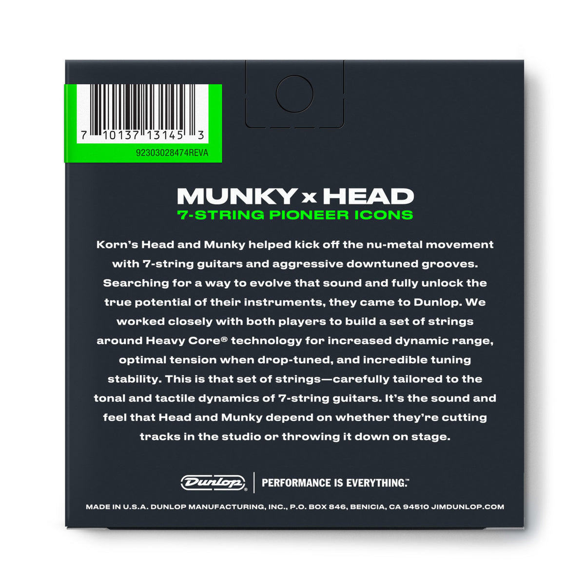 Dunlop KRHCN1065 Heavy Core Korn Munky Electric Guitar Strings - .010-.065, 7-string