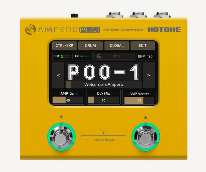 Hotone Ampero Mini Guitar Amp Modeler & Effects Processor Pedal, Mustard - CBN Music Warehouse
