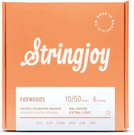 Stringjoy Foxwoods Coated Phosphor Bronze Acoustic Guitar Strings - Extra Light Gauge .010-.050 - CBN Music Warehouse