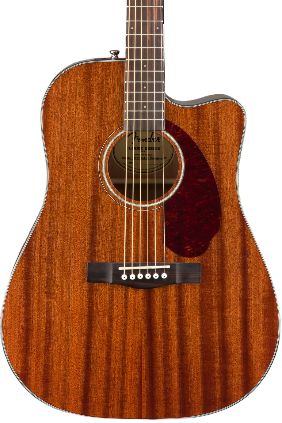 Acoustic guitar with a wooden finish on a white background