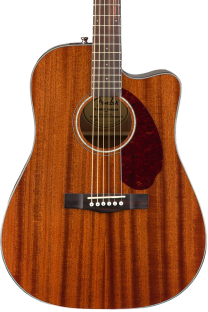 Acoustic guitar with a wooden finish on a white background