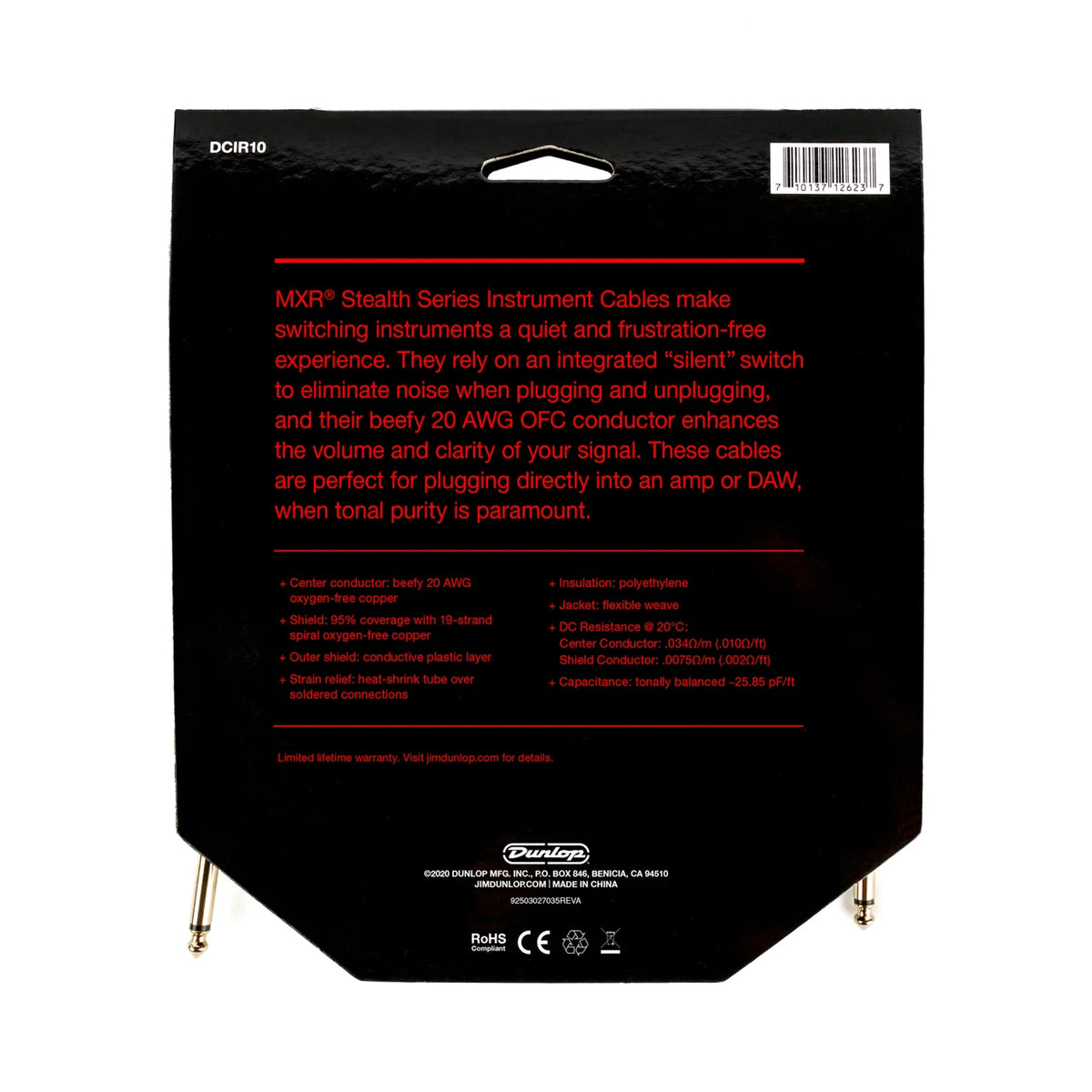 Dunlop MXR DCIR10 Stealth Series Instrument Cable 10 foot Straight-Straight - CBN Music Warehouse