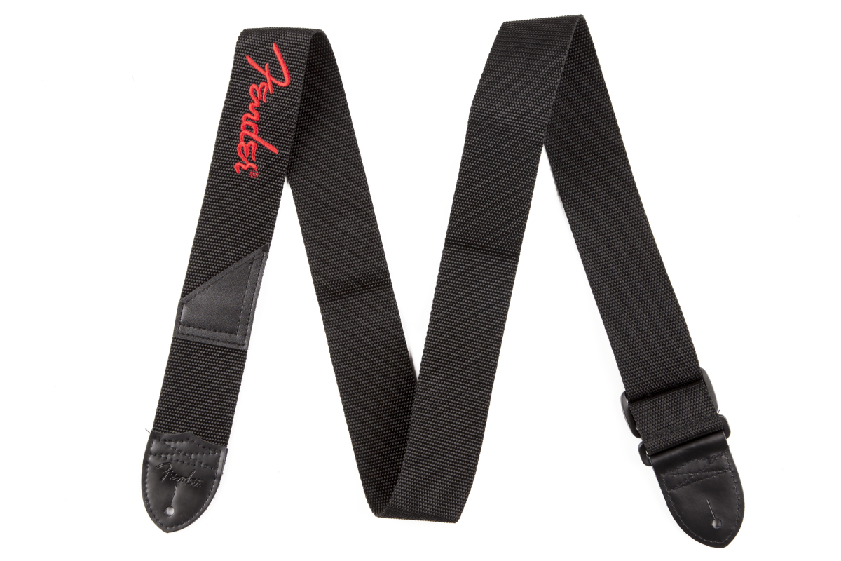 Fender 2" Polyester Logo Guitar Strap - Black with Red Logo
