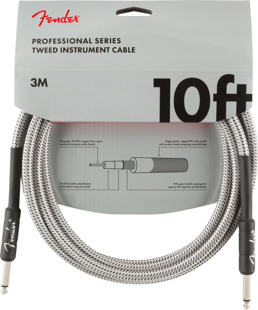 Fender 0990820063 Professional Series Straight to Straight Instrument Cable - 10 foot White Tweed - CBN Music Warehouse