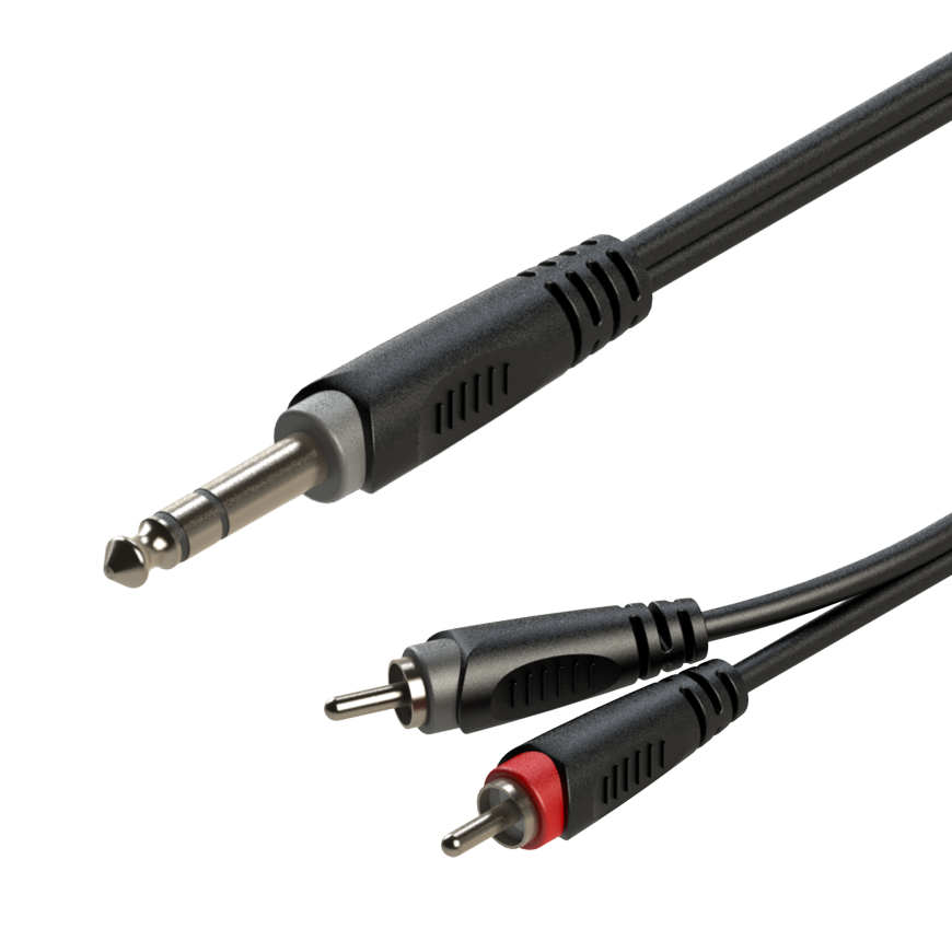 Roxtone RAYC110 Audio Breakout Cable - 6.35mm Jack Stereo Male Plug to Dual RCA Male - 10 foot - CBN Music Warehouse