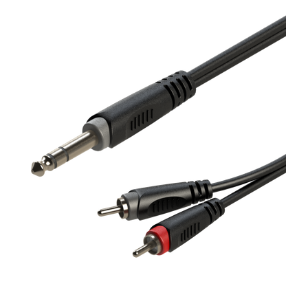 Roxtone RAYC110 Audio Breakout Cable - 6.35mm Jack Stereo Male Plug to Dual RCA Male - 10 foot - CBN Music Warehouse