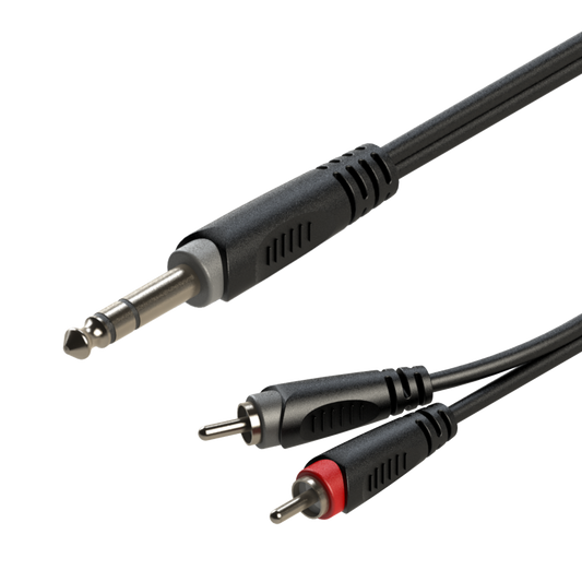 Roxtone RAYC110 Audio Breakout Cable - 6.35mm Jack Stereo Male Plug to Dual RCA Male - 10 foot - CBN Music Warehouse