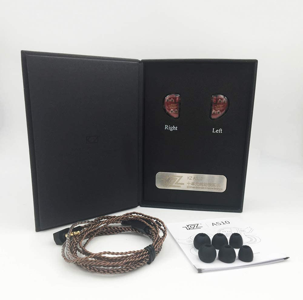 KZ AS10 IEM 5 Balanced Armature Driver Earphone, Stereo HiFi in Ear Monitor Headphone Musician Headset (No Microphone, Black) - CBN Music Warehouse