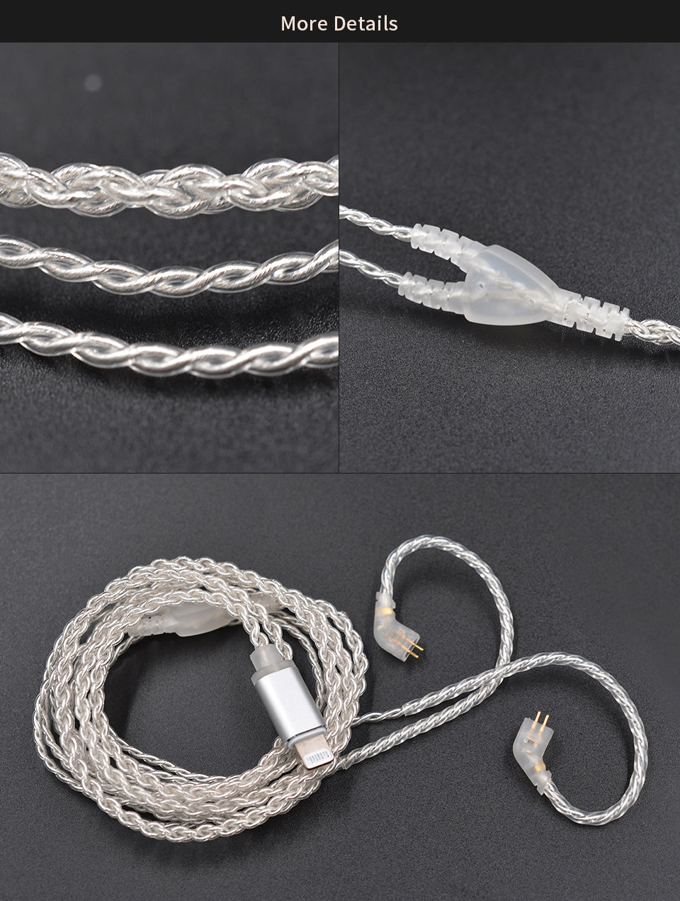 KZ Lightning Cable Plug compatible with apple devices - Replacement cable Type "C" for KZ In-Ear Compatible models