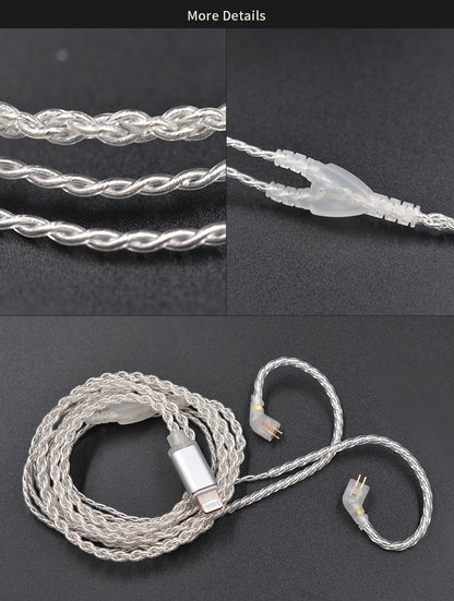 KZ Lightning Cable Plug compatible with apple devices - Replacement cable Type "C" for KZ In-Ear Compatible models