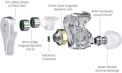 KZ DQ6 In Ear Earbuds HiFi Bass Earphone with Detachable Tangle-Free Cable 2Pin (No Mic, Gray)